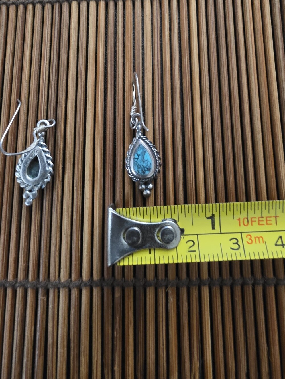 925 Silver Turquoise Dangle Earrings (Vintage) - Picture 10 of 11
